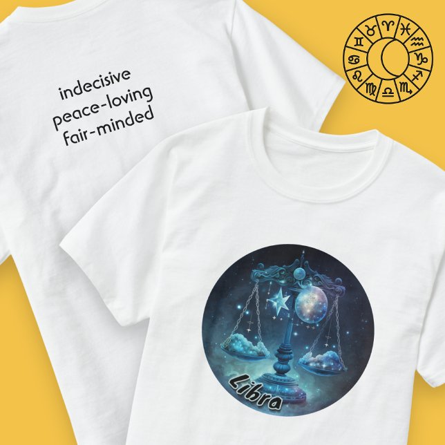 Libra Blue and Black Watercolor Zodiac T - Shirt (Von Creator hochgeladen)