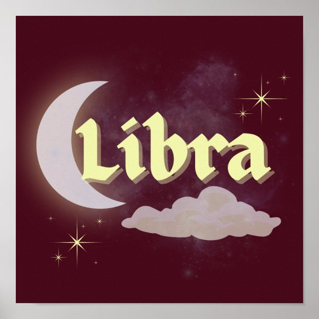 Libra Celestial Moon Cloud Stars Astrologie Kunst Poster (Vorne)