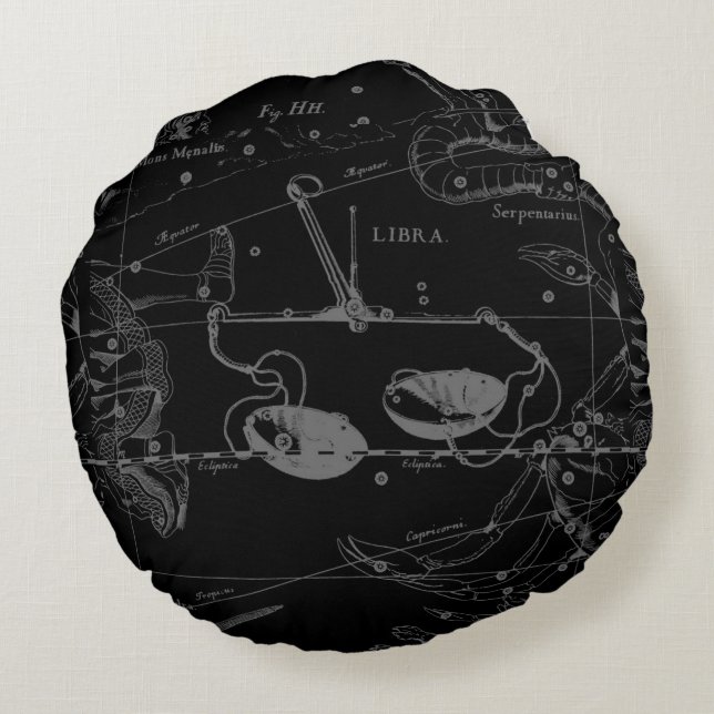 Libra Constellation Hevelius circa 1690 Rundes Kissen (Rückseite)