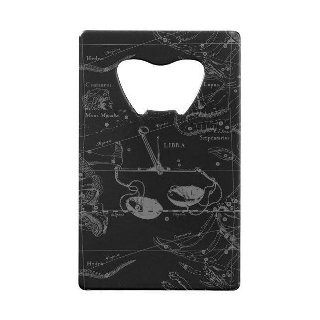 Libra Constellation Map Hevelius 1690 auf Schwarz Geldkarten Flaschenöffner (Rückseite)
