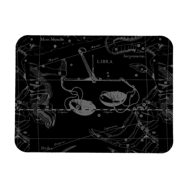 Libra Constellation Map Hevelius 1690 auf Schwarz Magnet (Horizontal)