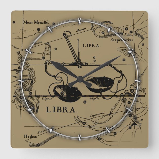 Libra Constellation Map Hevelius Dekor 1690 Quadratische Wanduhr (Vorderseite)