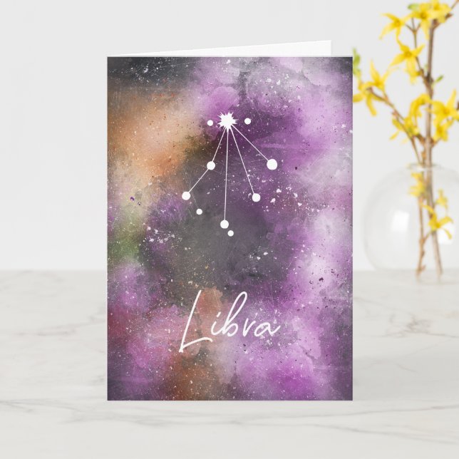 Libra Constellation Zodiac Lila Galaxie Karte (Gelbe Blume)