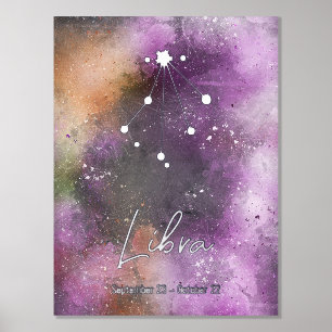 Libra Constellation Zodiac Signierung Lila Galaxie Foliendrucke