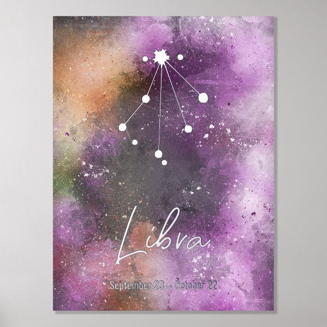 Libra Constellation Zodiac Signierung Lila Galaxie Foliendrucke (Vorderseite)