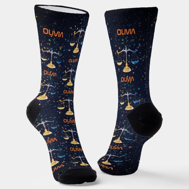 Libra Constellation Zodiac Watercolor Sternengalax Socken (Gewinkelt)