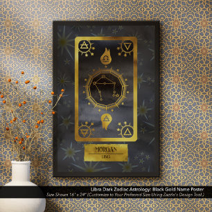 Libra Dark Zodiac Astrologie: Schwarzer Goldname Poster