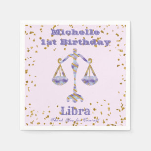 Libra First Birthday & Gold Confetti Serviette