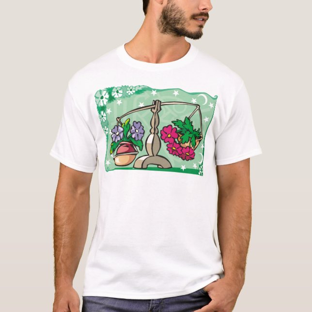 Libra florale Waagen mit einem Gewicht von Blume T-Shirt (Vorderseite)