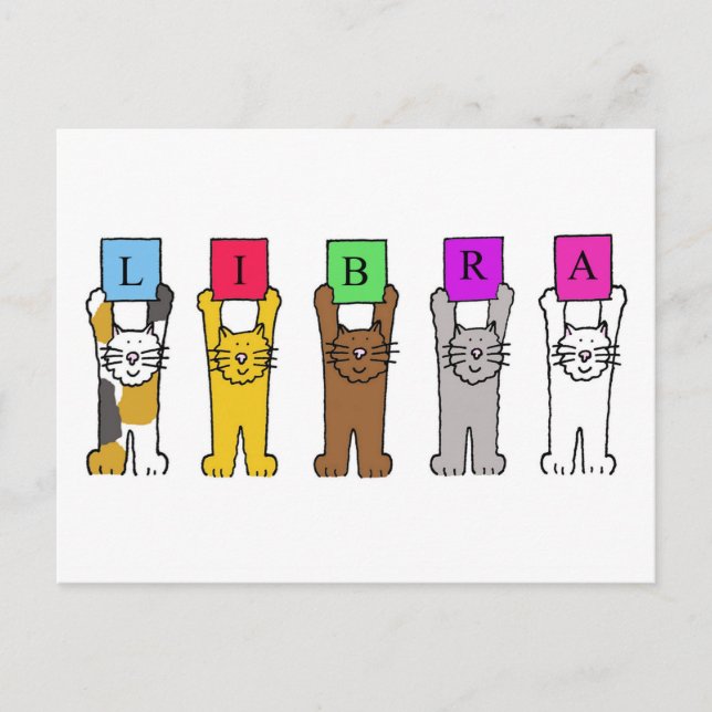 Libra Geburtstag Niedlicher Cartoon Katzen Postkarte (Vorderseite)