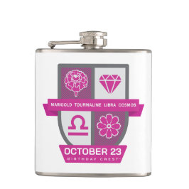 Libra Geburtstags-Emblem™ für 1.-23. Oktober Flachmann