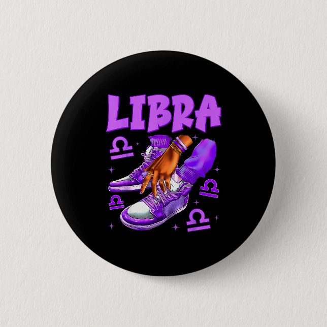 Libra Girl Birthday Black Woman Sneakers Zodiac Si Button (Vorderseite)