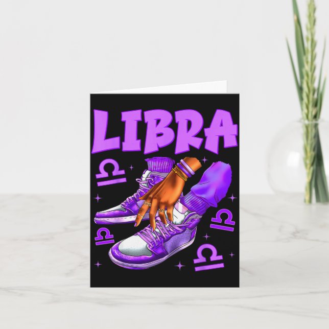 Libra Girl Birthday Black Woman Sneakers Zodiac Si Karte (Vorderseite)