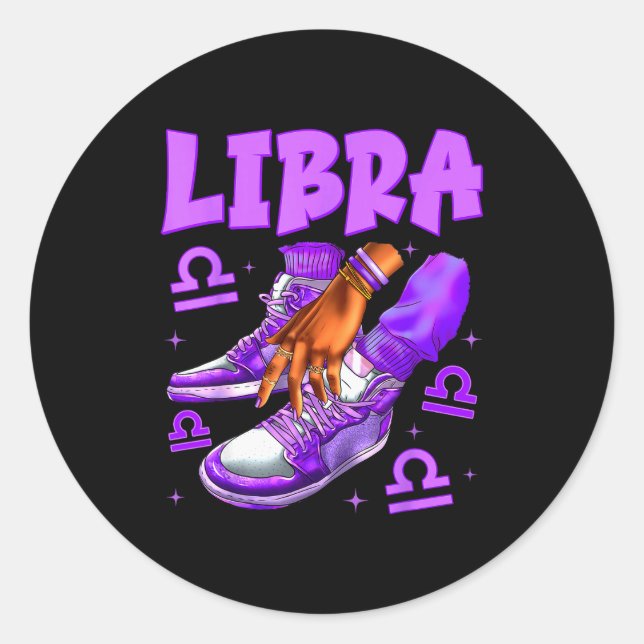 Libra Girl Birthday Black Woman Sneakers Zodiac Si Runder Aufkleber (Vorderseite)
