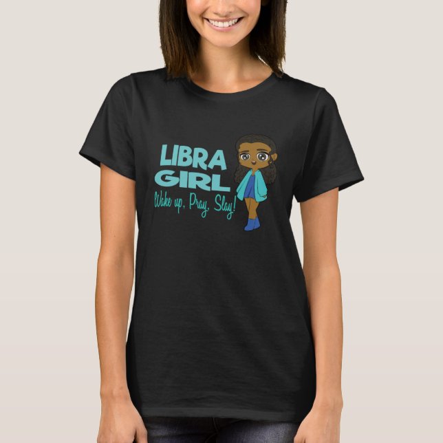 Libra Girl Black Queen Black Women Afro Zodiac T-Shirt (Vorderseite)