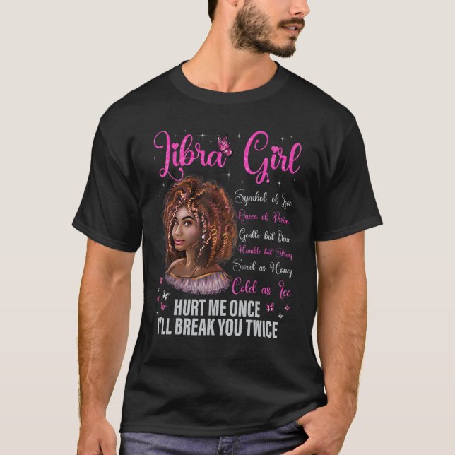Libra Girl Black Queen Zodiac Birthday Afro Natura T-Shirt (Vorderseite)