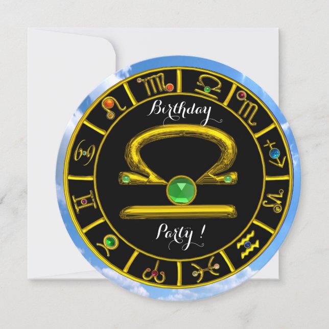 LIBRA GOLD ZODIAC BIRTHDAY JEWEL, Astrologie Chart Einladung (Vorderseite)