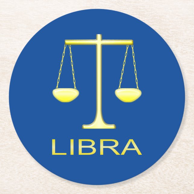 Libra Golden Scales Sign Runder Pappuntersetzer (Vorderseite)