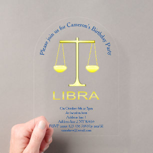 Libra Goldene Waage Sternzeichen Geburtstagsfeier Acryleinladungen
