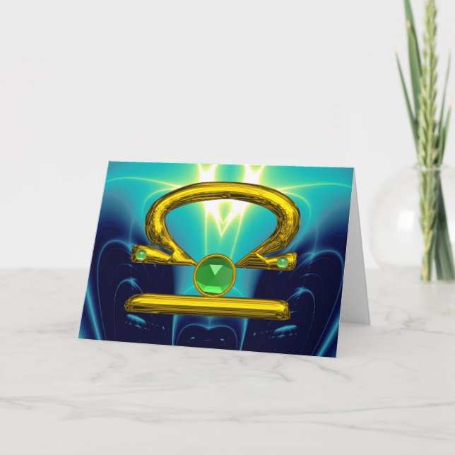 LIBRA Green Emerald & Gold Zodiac Birthday Karte (Vorderseite)