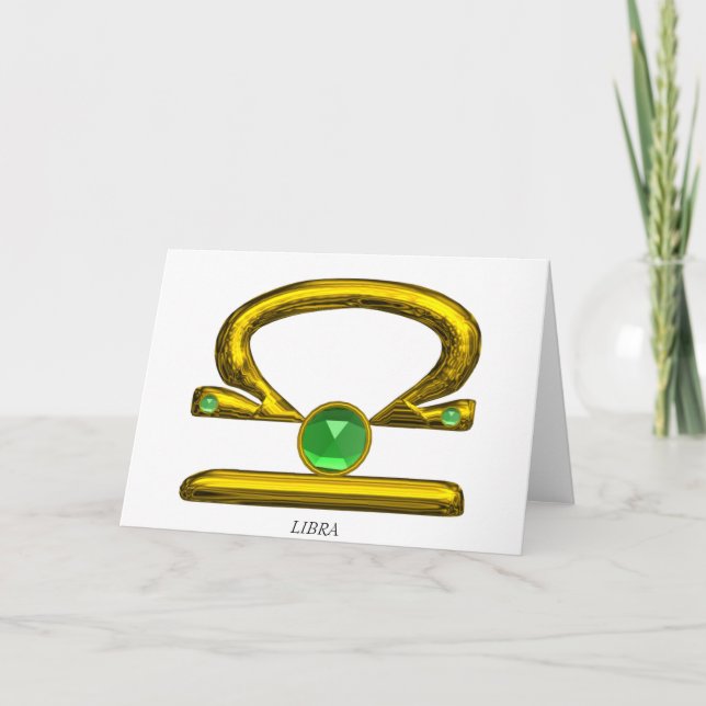 LIBRA Green Emerald & Gold Zodiac Birthday Karte (Vorderseite)