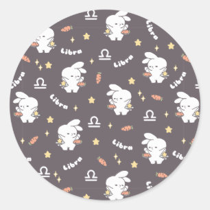 Libra Loppi Tokki Bunny Zodiac Muster II Runder Aufkleber