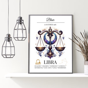 Libra Personalisiert Elegante Wasserfarben Poster