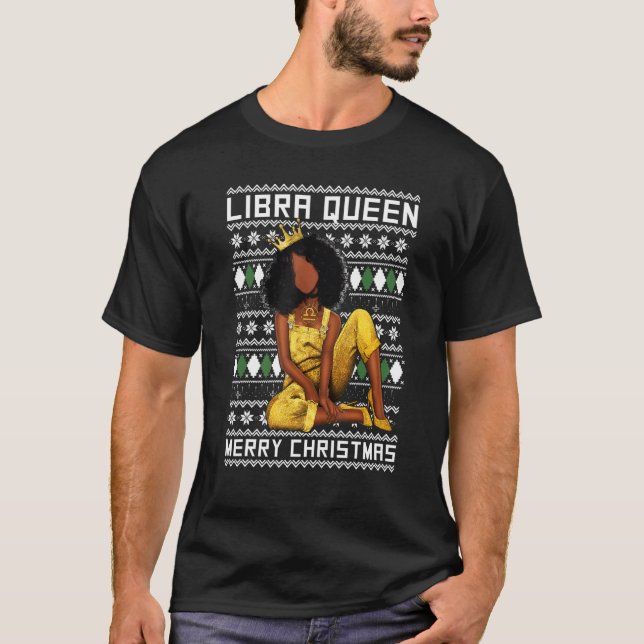 Libra Queen Merry Christmas For Black Women T-Shirt (Vorderseite)