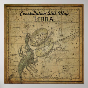 Libra Scales Constellation Star Map Scorpio Nov Poster