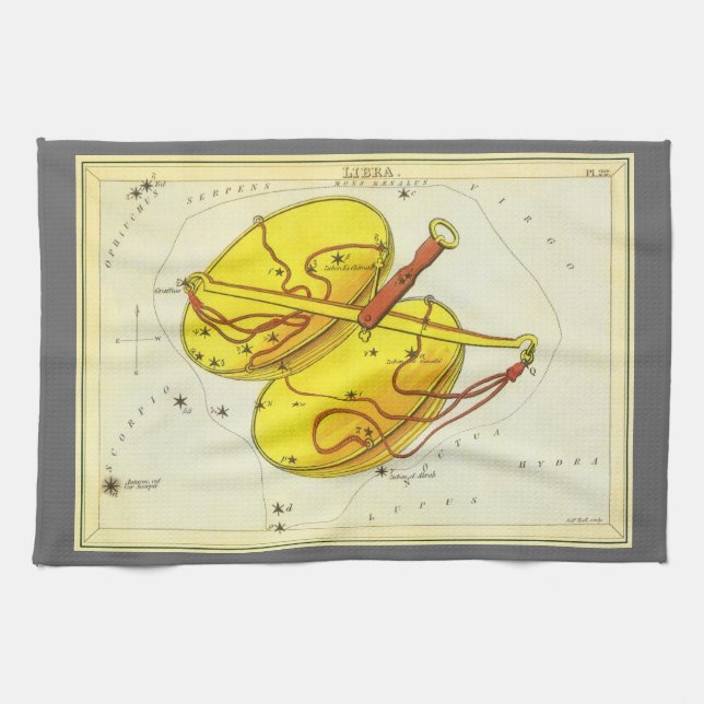 Libra Scales Vintag Constellation Urania Mirror Geschirrtuch (Horizontal)