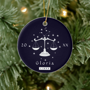 Libra Scales Zodiac Birthday Star Sign Name & Year Keramik Ornament