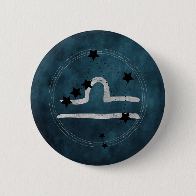 Libra schwarz & Silver zodiac Teal Button (Vorderseite)