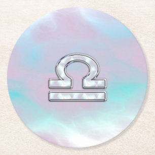 Libra Sign Mother of Pearl Style Runder Pappuntersetzer