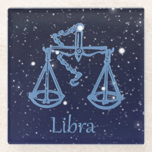 Libra-Sternbild und Zodiaka-Zeichen mit Sternen Glasuntersetzer