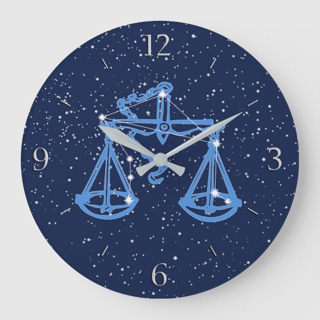 Libra-Sternbild und Zodiaka-Zeichen mit Sternen Große Wanduhr (Vorderseite)
