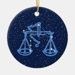 Libra-Sternbild und Zodiaka-Zeichen mit Sternen Keramik Ornament