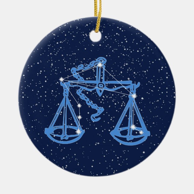 Libra-Sternbild und Zodiaka-Zeichen mit Sternen Keramik Ornament (Vorne)