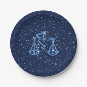 Libra-Sternbild und Zodiaka-Zeichen mit Sternen Pappteller