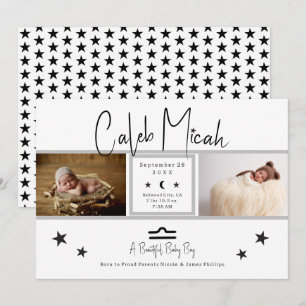 Libra-Sterne Foto-Baby-Geburtsanzeige Einladung