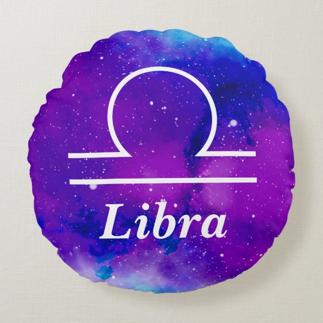 Libra Symbol Lila Blauer Leerraum Nebel Rundes Kissen (Vorderseite)