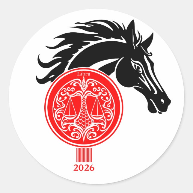 Libra x Jahr des Pferdes 2026 Runder Aufkleber (Vorderseite)