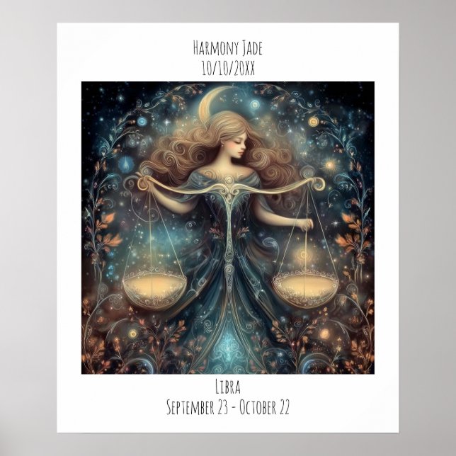 Libra Zodiac Astrology Name & Birthday Poster (Vorne)
