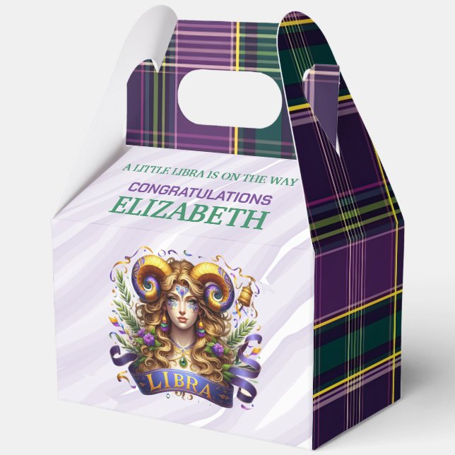 Libra Zodiac Baby Shower 5"w x 3"l x 6.5"h Geschenkschachtel (Vorderseite)