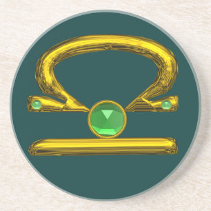 LIBRA ZODIAC BIRTHDAY JEWEL Emerald, Gold und Gree Untersetzer