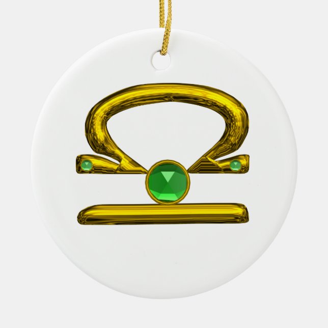 LIBRA ZODIAC BIRTHDAY JEWEL GREEN EMERALD Gold Keramik Ornament (Vorne)
