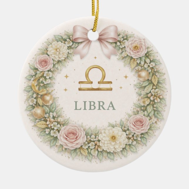 Libra Zodiac Christmas Ornament – Blush Floral Wre (Vorne)