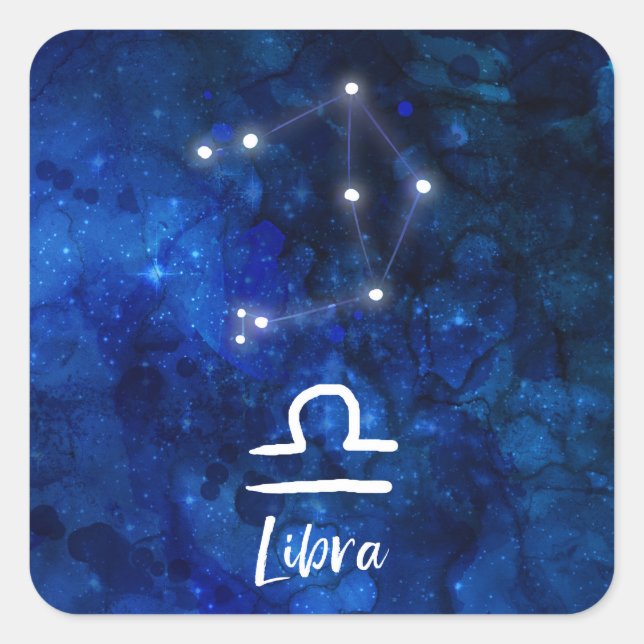 Libra Zodiac Constellation Blue Galaxy Celestial Quadratischer Aufkleber (Vorderseite)
