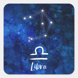Libra Zodiac Constellation Blue Galaxy Celestial Quadratischer Aufkleber