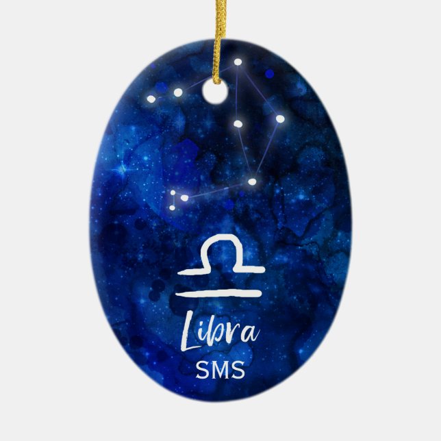 Libra Zodiac Constellation Blue Galaxy Monogram Keramik Ornament (Vorne)