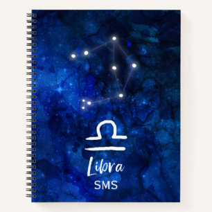Libra Zodiac Constellation Blue Galaxy Monogram Notizbuch